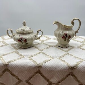 SELB Germany Pompadour Moss Rose creamer and sugar bowl